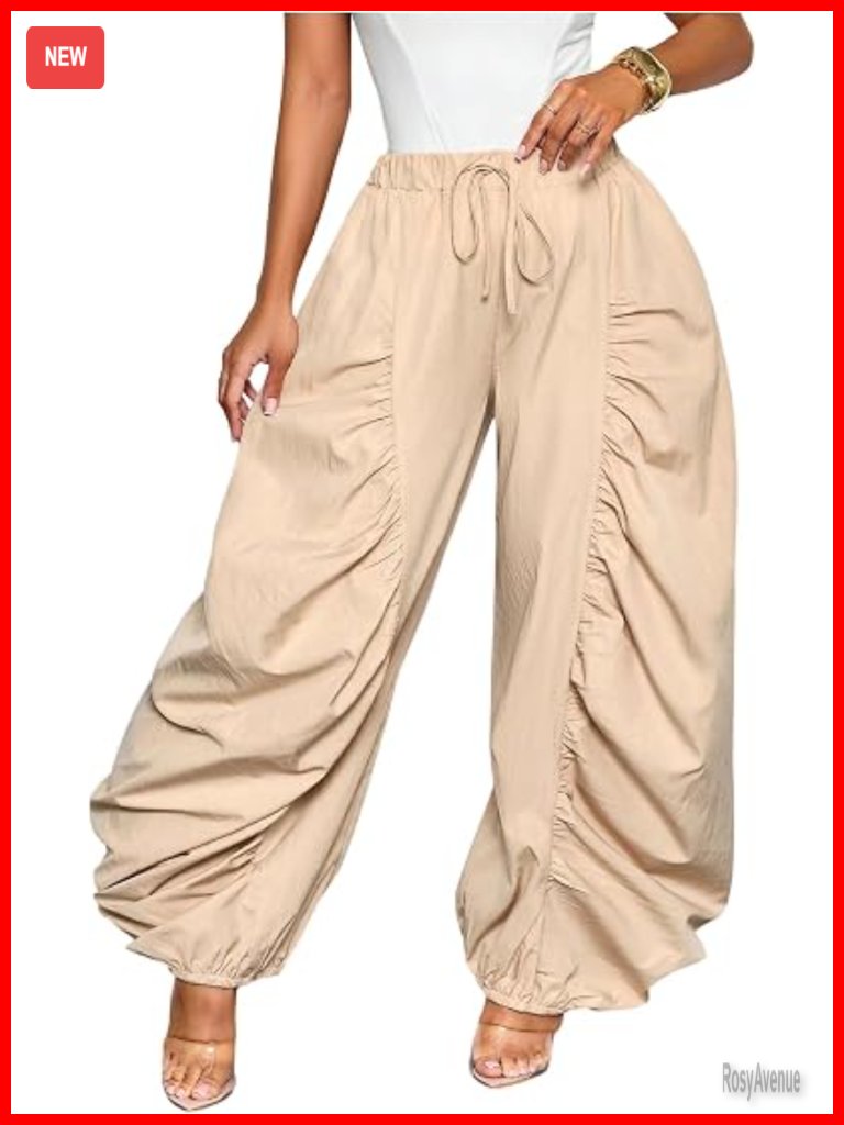 Ruched Parachute Pants Drawstring Elastic Waist Loose Hippie Balloon Pants